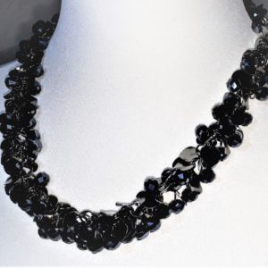 Multi Faceted Black Glass Bead Chunky Statement Choker Necklace